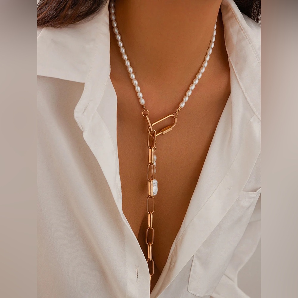 Commense Geometric Chain Beaded Y-Shape Necklace